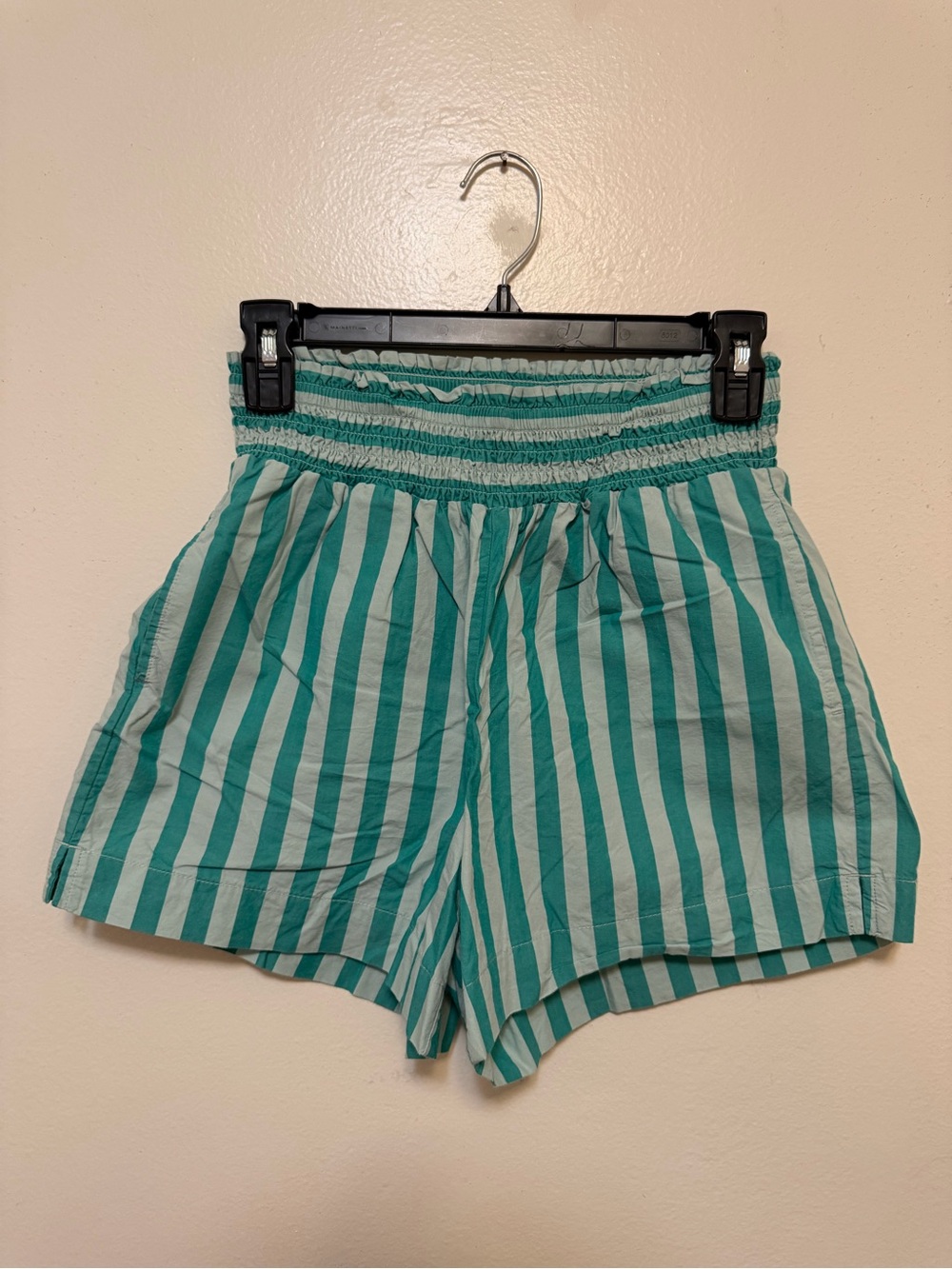 Women's Striped High-Waist Shorts - Teal/Light Teal